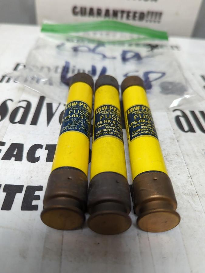 COOPER BUSSMANN,LPS-RK-6-1/4 SP,LOW-PEAK 6-1/4 AMP FUSES LOT OF 3 NOS