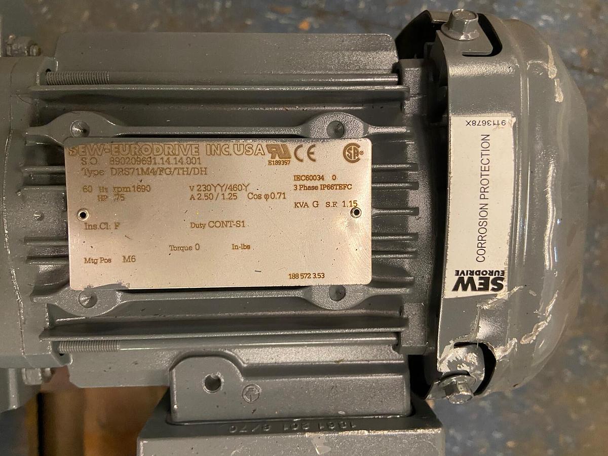 Used Sew Eurodrive,R93R63DT80K4TH-KS,Gearmotor 3/4hp Ratio 14070  Input 1700rpm Out