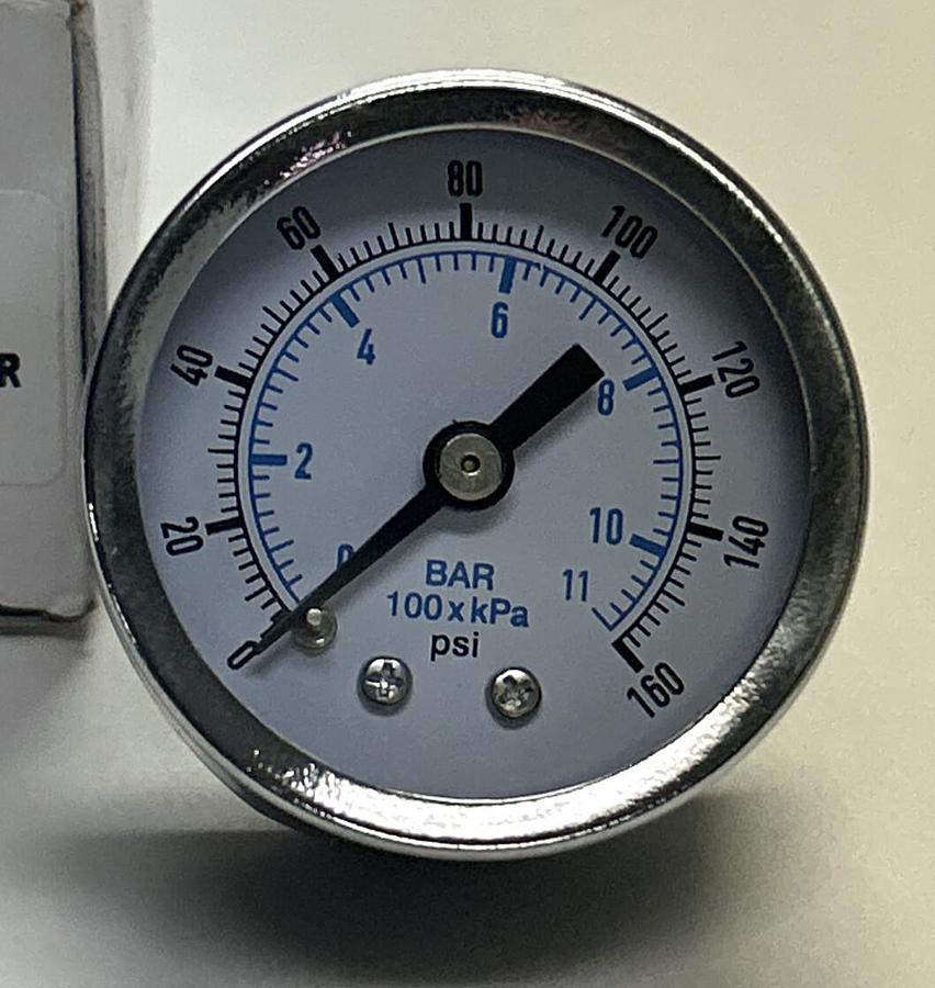 Used PARKER,K4515N14160,PRESSURE GAUGE 1.5 INCH DIAL 1/4 INCH NPT PORT NEW