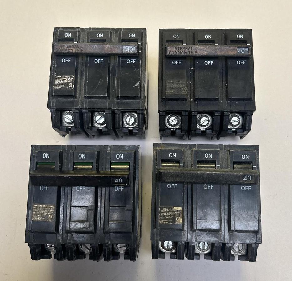 Used GENERAL ELECTRIC,THQB340,CIRCUIT BREAKER 40A 240V 3P LOT OF 4