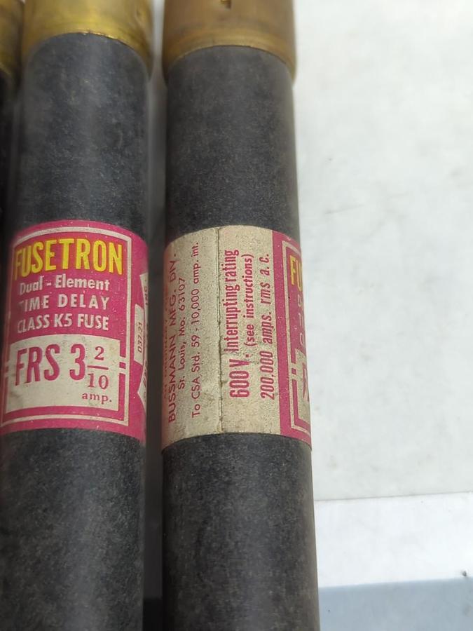 Used COOPER BUSSMANN,FRS-3-2/10,FUSETRON FUSE 3-2/10 AMP LOT OF 6 PRE-OWNED