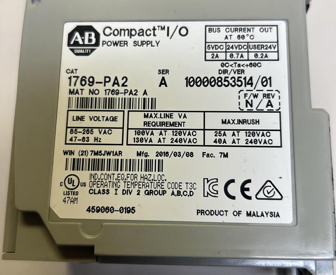 Used ALLEN BRADLEY,1769-PA2,POWER SUPPLY
