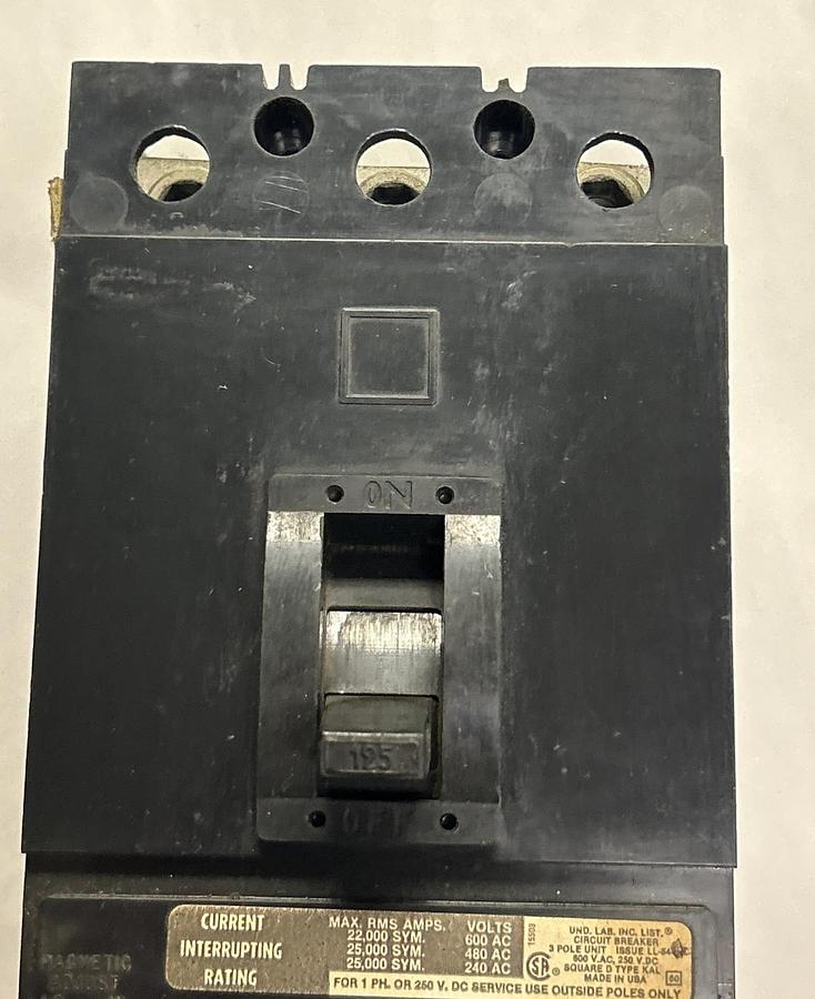 Used SQUARE D,KAL36125,CIRCUIT BREAKER 125A 600V 3P