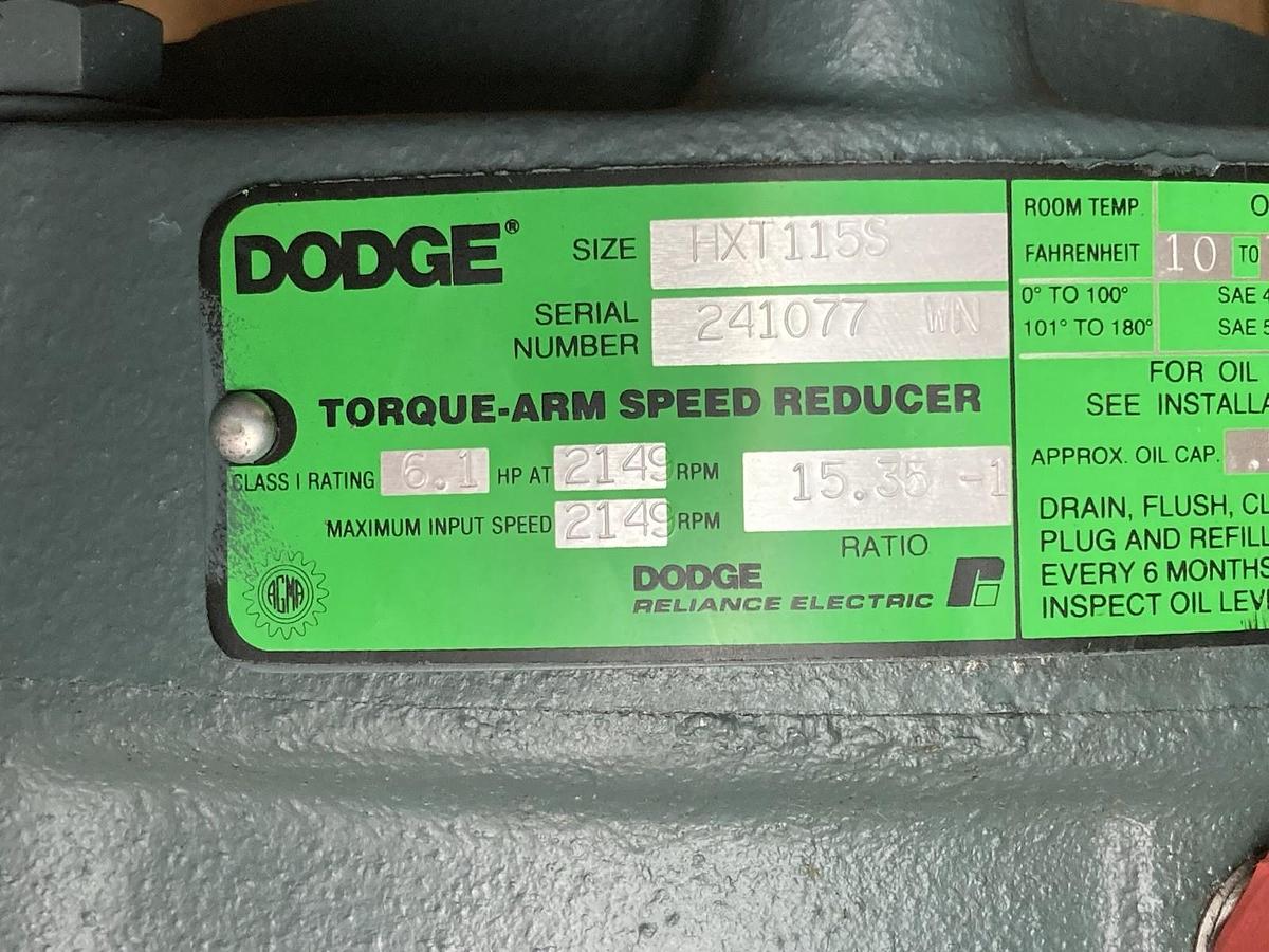 Dodge,Size HXT115S,Torque-Arm Speed Reducer 2149rpm 6.1Hp Ratio 15.35-1