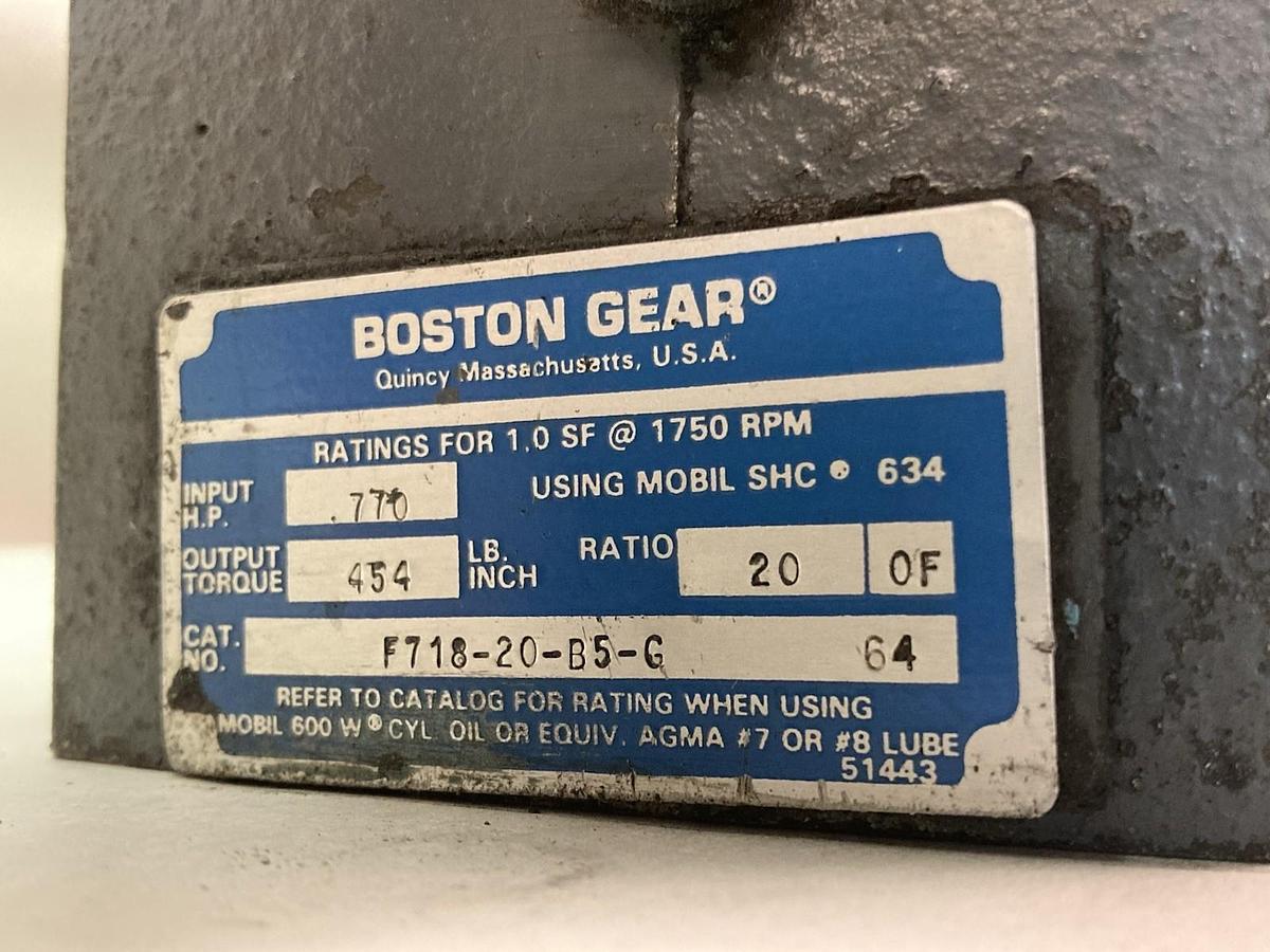 Used Boston Gear,F718-20-B5-G,Speed Reducer Frame 56C Ratio 20:1 0.770Hp