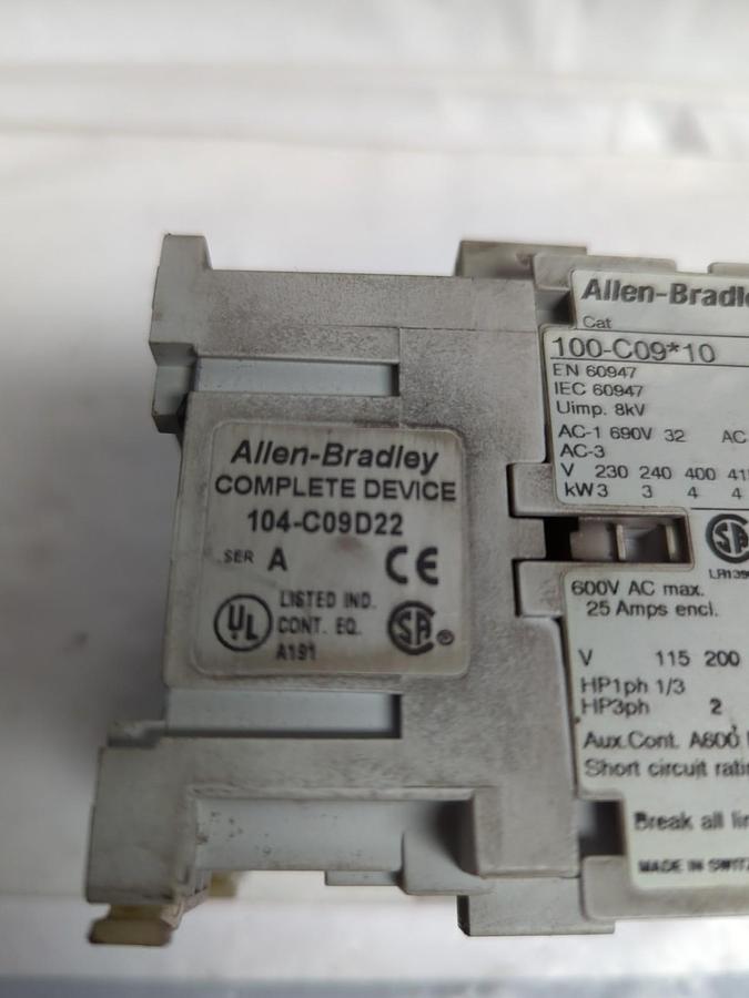 Used ALLEN BRADLEY,104-C09D22,REVERSING STARTER/CONTACTOR PRE-OWNED