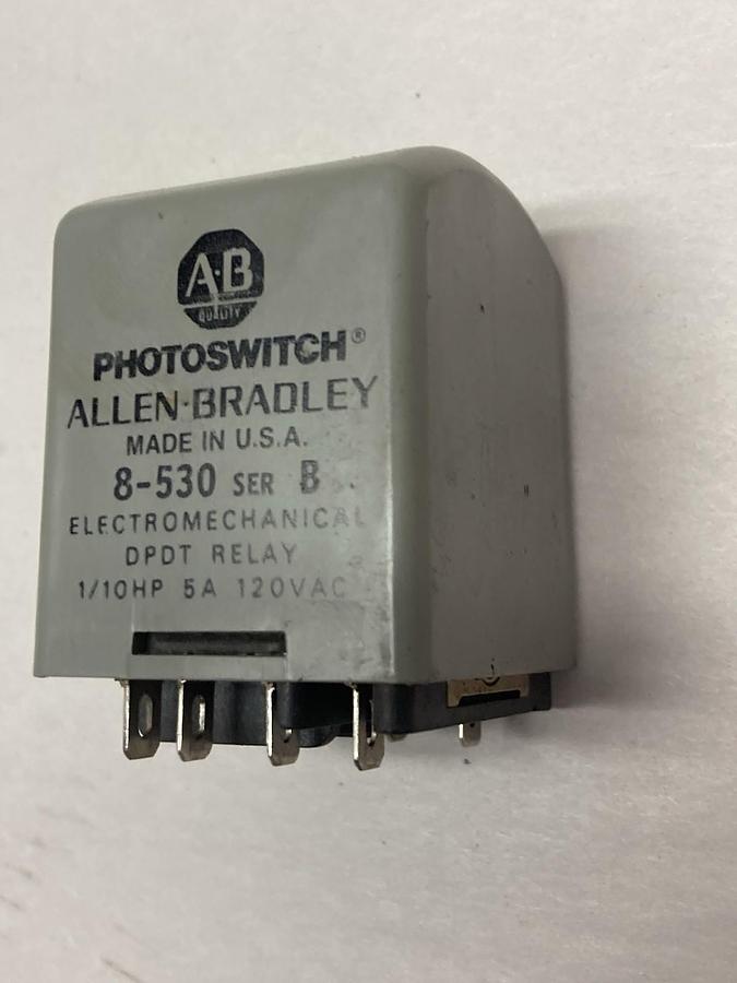 Used Allen-Bradley,8-530,Electromechanical DPDT Relay Ser B 1/10Hp 5A 120Vac