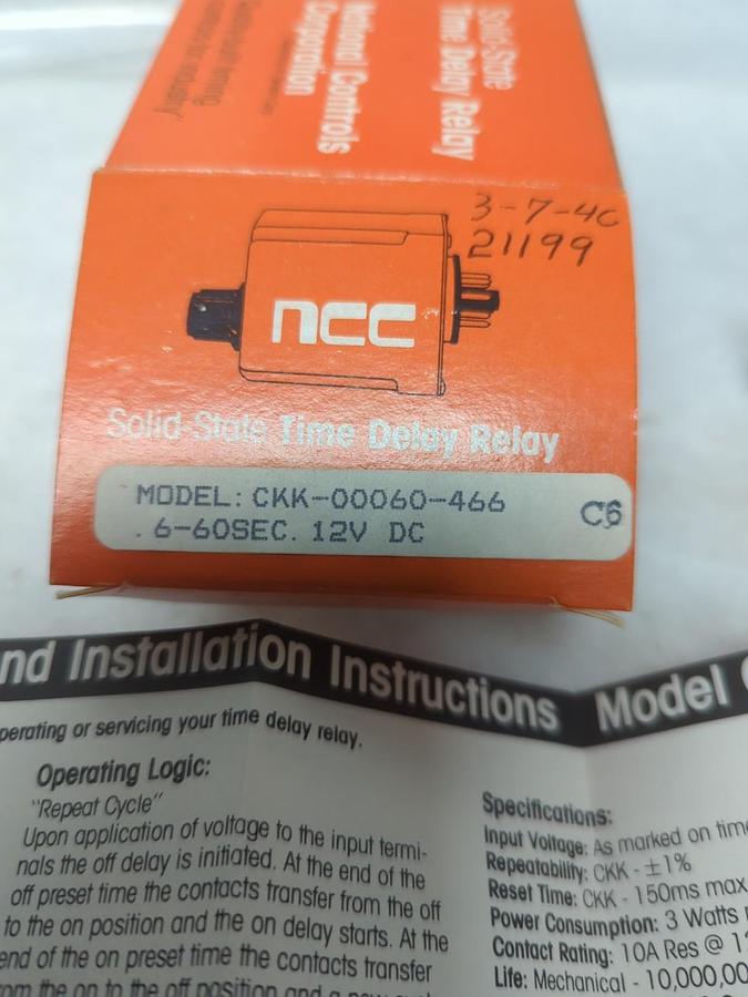 NATIONAL CONTROLS,CKK-00060-466,SOLID STATE TIME DELAY RELAY NOS