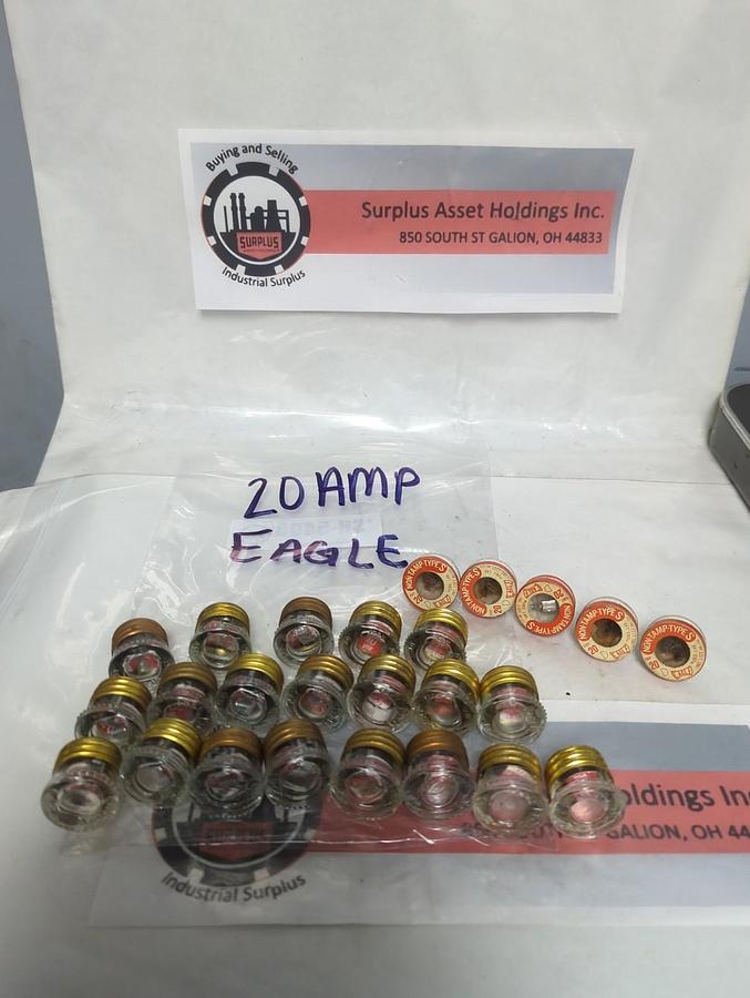 Used EAGLE,20 AMP,SCREW IN FUSE 20 AMP LOT OF 25 PRE-OWNED