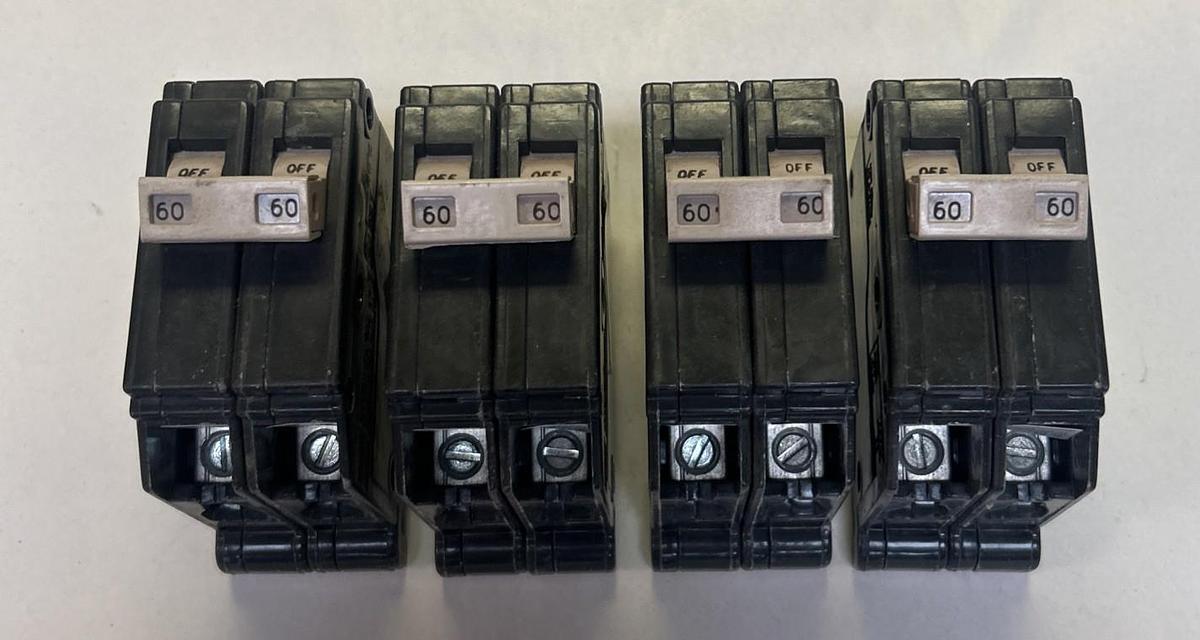 Used CUTLER-HAMMER,CH250,CIRCUIT BREAKER 60A 120/240V 2P LOT OF 4
