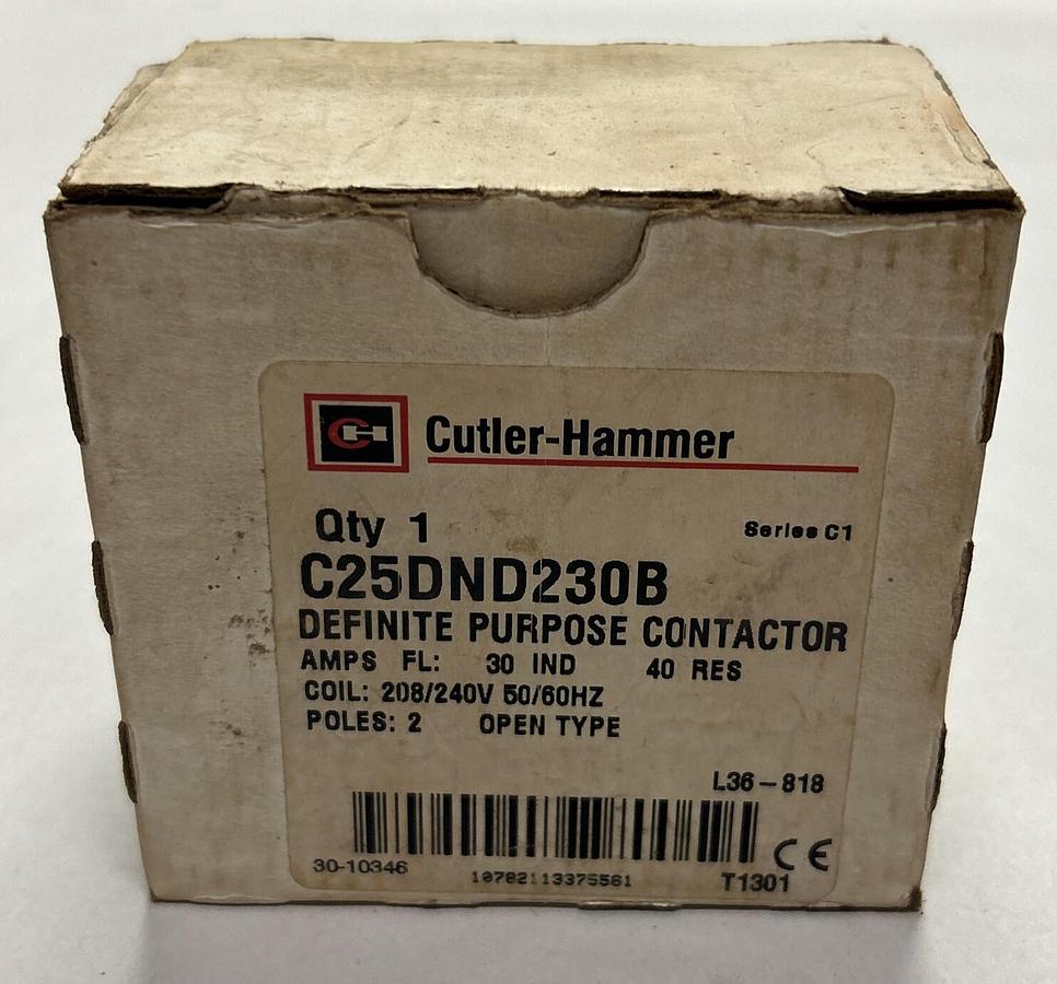 Used CUTLER HAMMER,C25DND230B,DEFINITE PURPOSE CONTACTOR 30A NEW