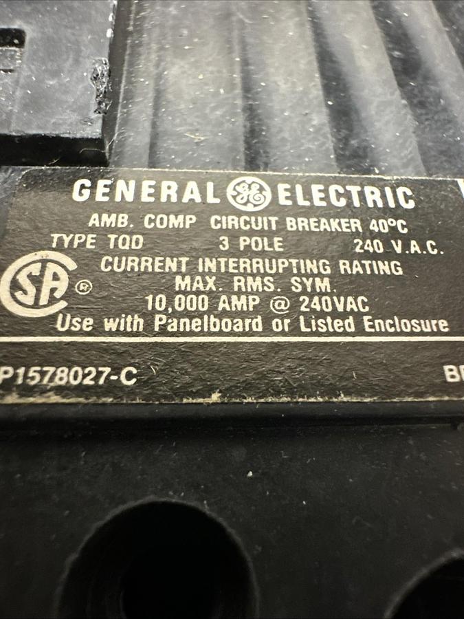 Used GE,TQD3225,225 Amp 3 Pole Molded Circuit Breaker