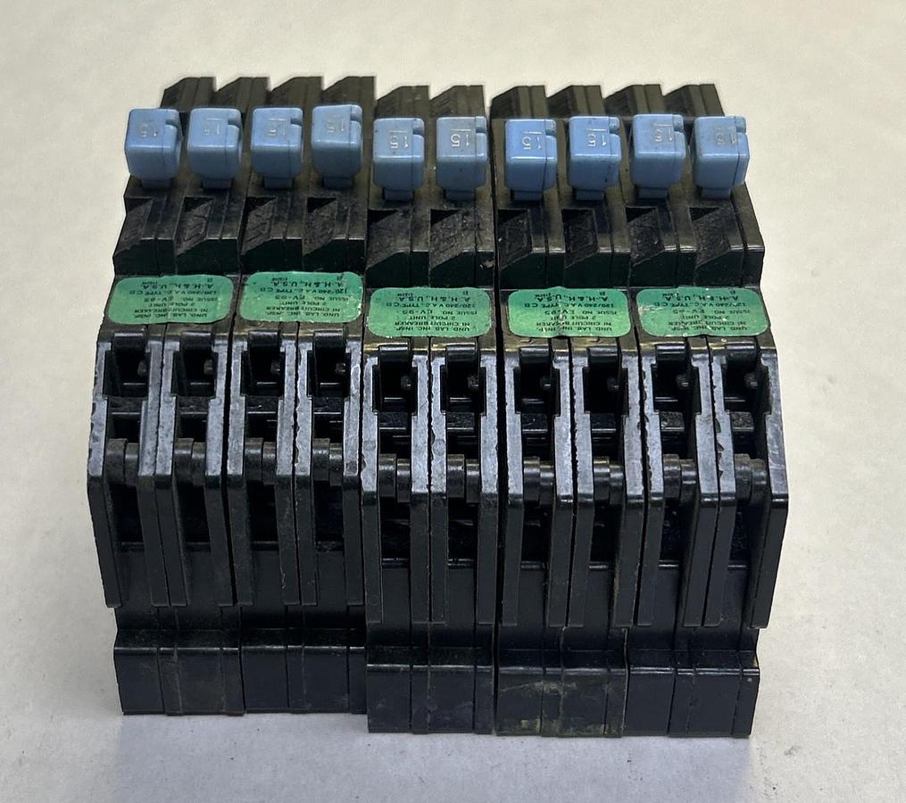 Used ARROW-HART,CB215,CIRCUIT BREAKER 15A 120/240V 2P LOT OF 5