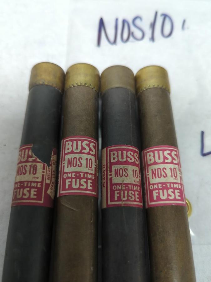 Used COOPER BUSSMANN,NOS10,ONE-TIME 10 AMP FUSE LOT OF 4 PRE-OWNED
