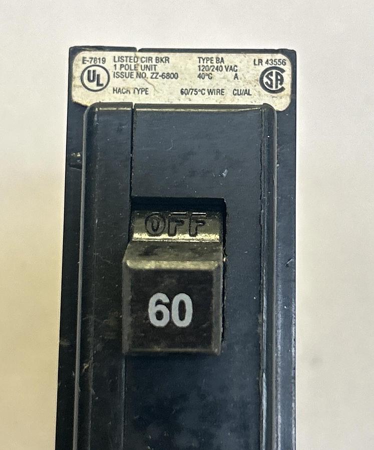 Used CUTLER-HAMMER,BA160,CIRCUIT BREAKER 60A 120/240V 1P