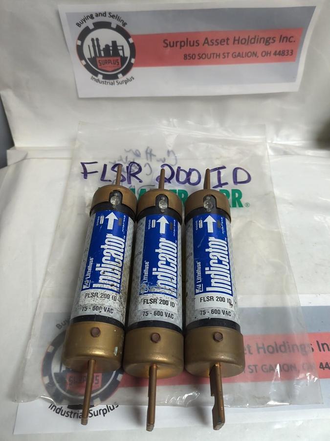 Used LITTELFUSE,FLSR200ID,INDICATOR 200 AMP FUSE LOT OF 3 PRE-OWNED