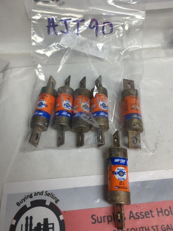 Used FERRAZ SHAWMUT,AJT90,SMART-SPOT 90 AMP FUSE LOT OF 6 PRE-OWNED