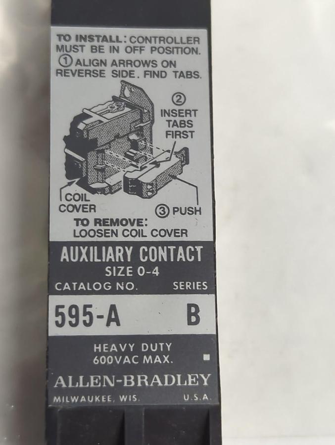 Used ALLEN BRADLEY,595-A,SERIES B AUXILIARY CONTACT SIZE 0-4 PRE-OWNED