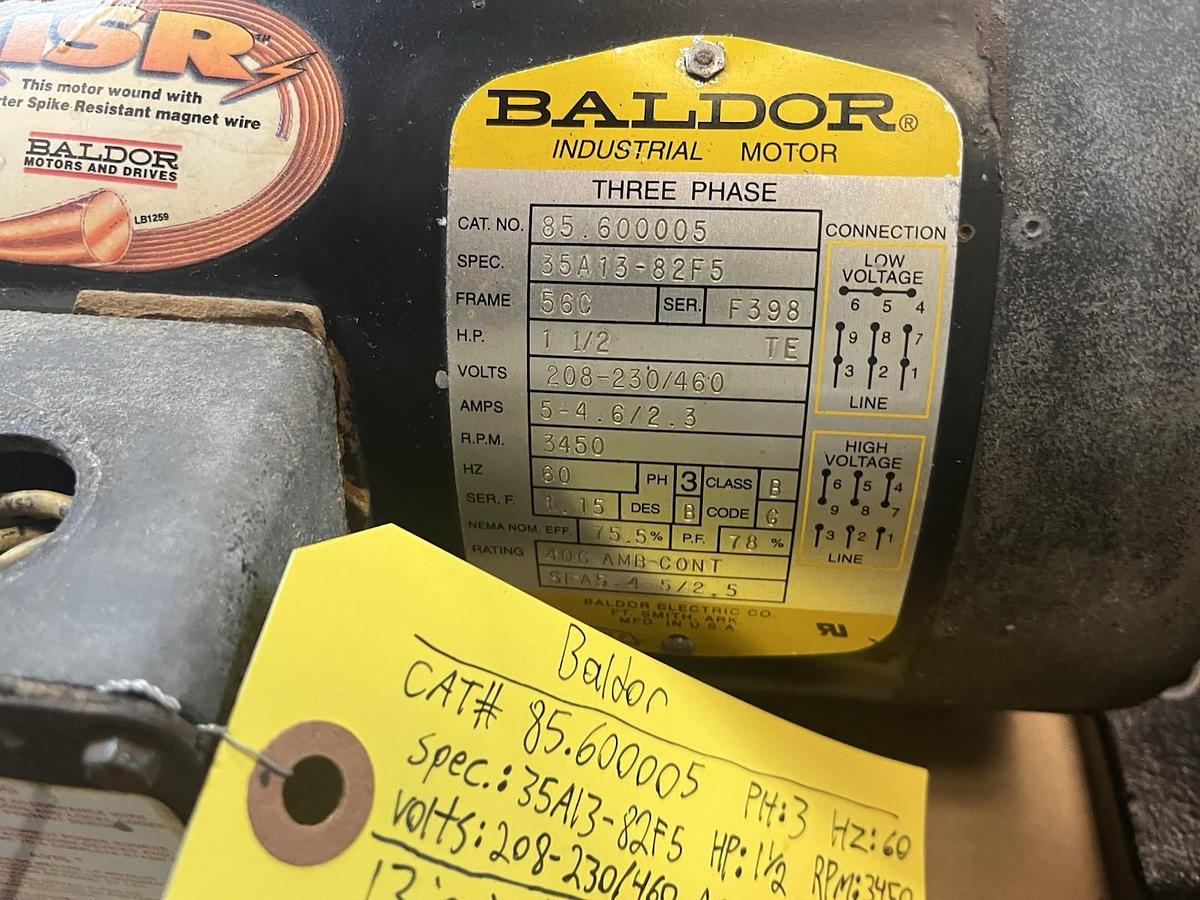 Used BALDOR,85.600005,GRUNDFOS PUMP MOTOR 1-1/2HP 3PH 3450RPM 56C