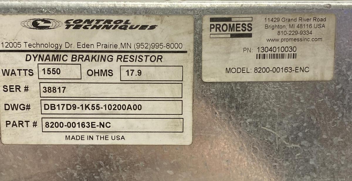 Used Control Techniques,DB17D9-1K55-10200A00,DYNAMIC BRAKING RESISTOR 1550 WATTS 17.9