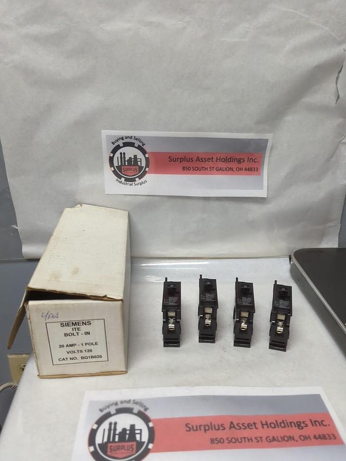 Used SIEMENS,BQ1B020,CIRCUIT BREAKER 20 AMP 1-POLE LOT OF 4 PRE-OWNED