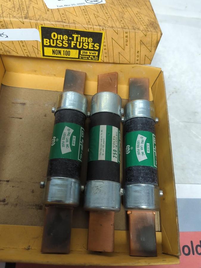COOPER BUSSMANN,NON-100,ONE-TIME 100AMP FUSE LOT OF 3 NOS