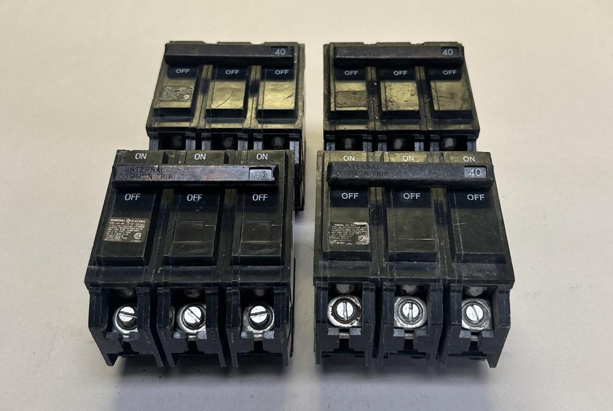 Used GENERAL ELECTRIC,THQB340,CIRCUIT BREAKER 40A 240V 3P LOT OF 4