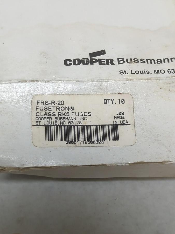 COOPER BUSSMANN,FRS-R-20,FUSETRON 20 AMP FUSES BOX OF 10 NOS