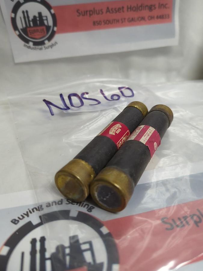 Used COOPER BUSSMANN,NOS60,ONE-TIME 60 AMP FUSE LOT OF 2 PRE-OWNED