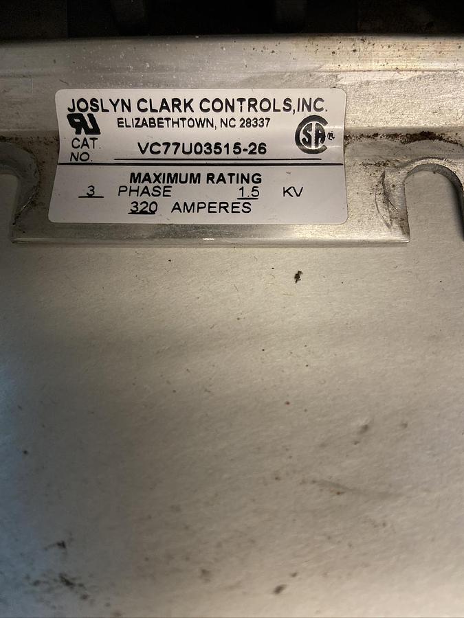 Used Joslyn Clark,VC77U03515-26,Vacuum Contactor 320Amp 1.5KV