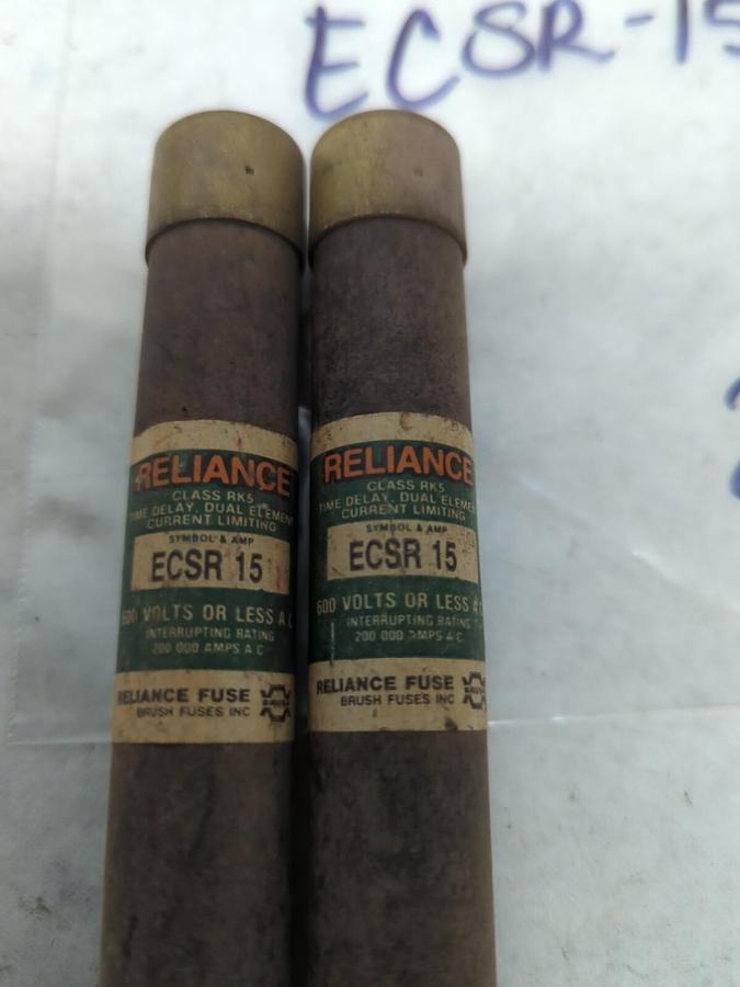 Used RELIANCE,ECSR15,CLASS RK 15 AMP FUSE LOT OF 2 PRE-OWNED