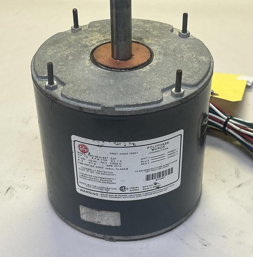 Used US MOTOR,P55YYBYV-887,POLYPHASE MOTOR 1/3HP 460V 1725RPM 3PH