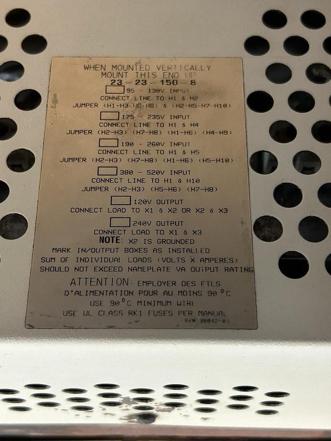Used SOLA,23-23-150-8,CONSTANT VOLTAGE TRANSFORMER 500VA 120/208/240/480V