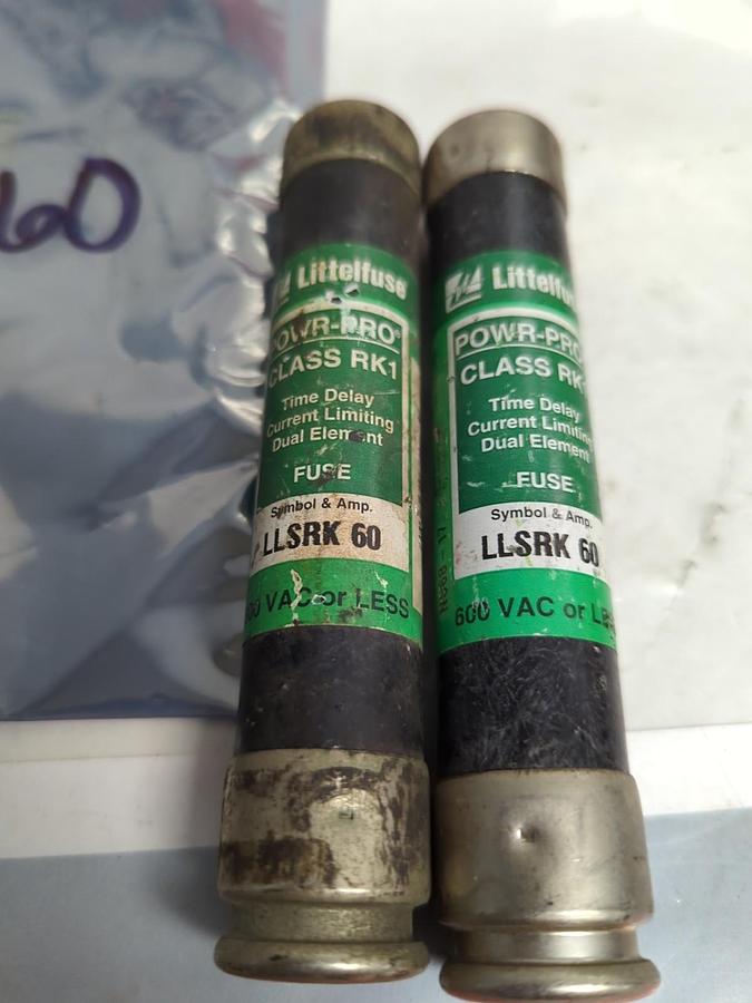 Used LITTELFUSE,LLSRK60,POWR-GARD FUSE 60 AMP LOT OF 2 PRE-OWNED