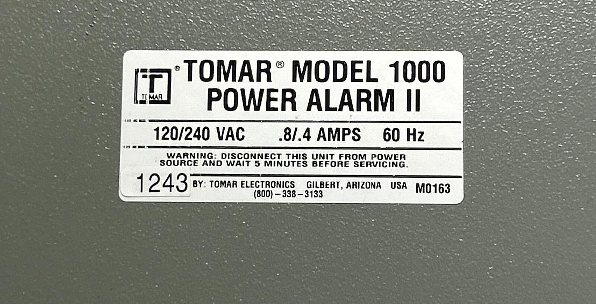 TOMAR ELECTRONICS,MODEL 1000,POWER ALARM 120/240V .8/.4A 60HZ NOS