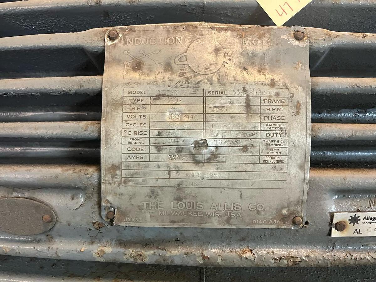 Used LOUIS ALLIS,13580-0,INDUCTION MOTOR CJX 75HP 3560RPM 3PH 444US