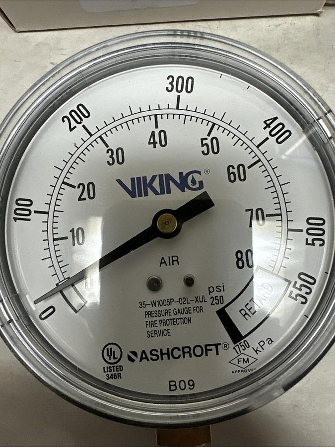 Used Ashcroft,35-W1005P-02L-XUL,0-80 PSI Viking Pressure Gauge
