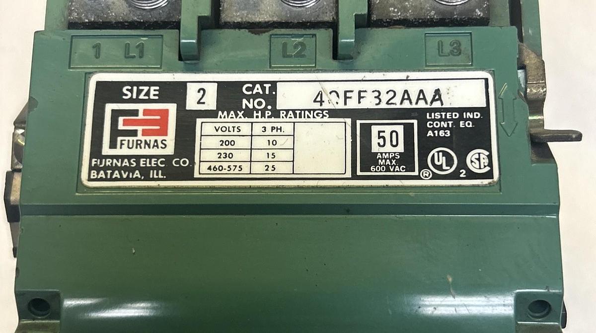 Used FURNAS,40FF32AAA,CONTACTOR SIZE 2 50A 600V
