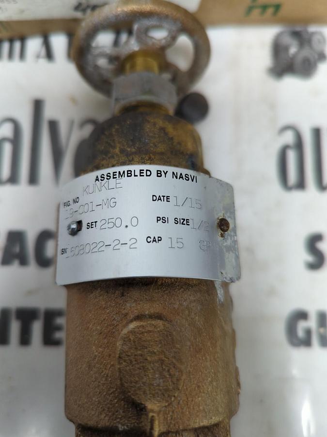 KUNKLE,0019-C01-MG,BRASS RELIEF VALVE 15 GPM  1/2 INCH NOS