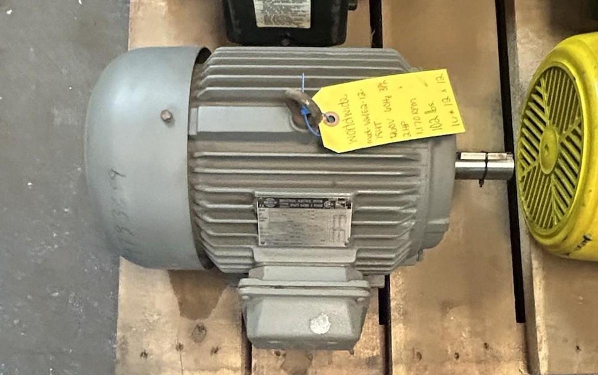 Used WORLDWIDE ELECTRIC,WWE2-12-184T,MOTOR 2HP 230/460V 1170RPM 3PH 184T FRAME
