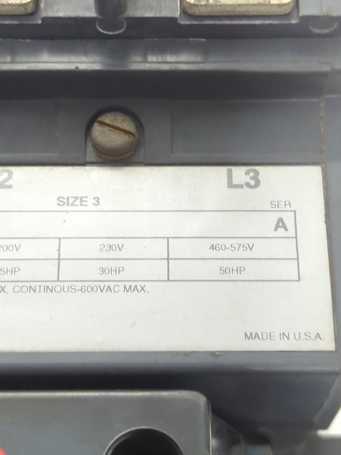 Used ALLEN BRADLEY,509-D0D,SIZE 3 SER A MOTER STATER PRE-OWNED