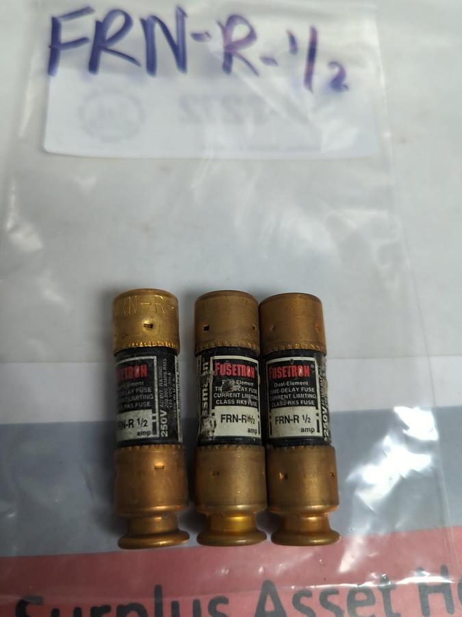 Used COOPER BUSSMANN,FRN-R-1/2,FUSETRON 1/2 AMP FUSE LOT OF 3 PRE-OWNED