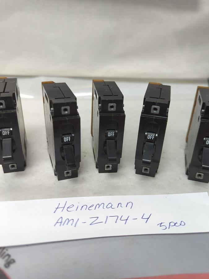 Used HEINEMANN,AM1-Z174-4,CIRCUIT BREAKER 10A 125VAC LOT OF 5 PRE-OWNED