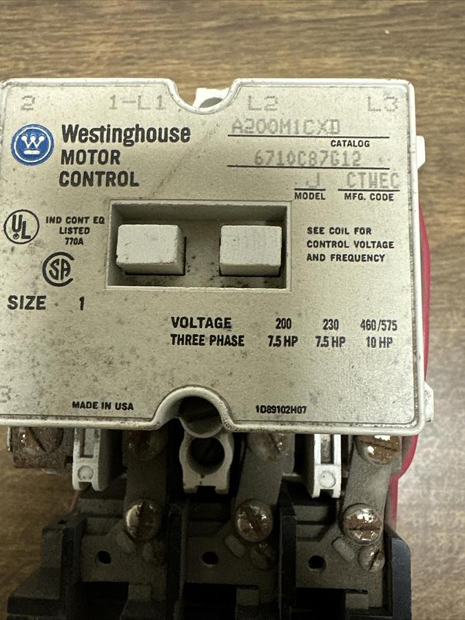 Used Westinghouse,A200M1CXD,Motor Control Size1 3 PH 10 HP