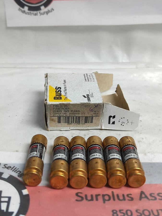 COOPER BUSSMANN,FRN-R-25,FUSETRON 25 AMP FUSES BOX OF 6 NOS