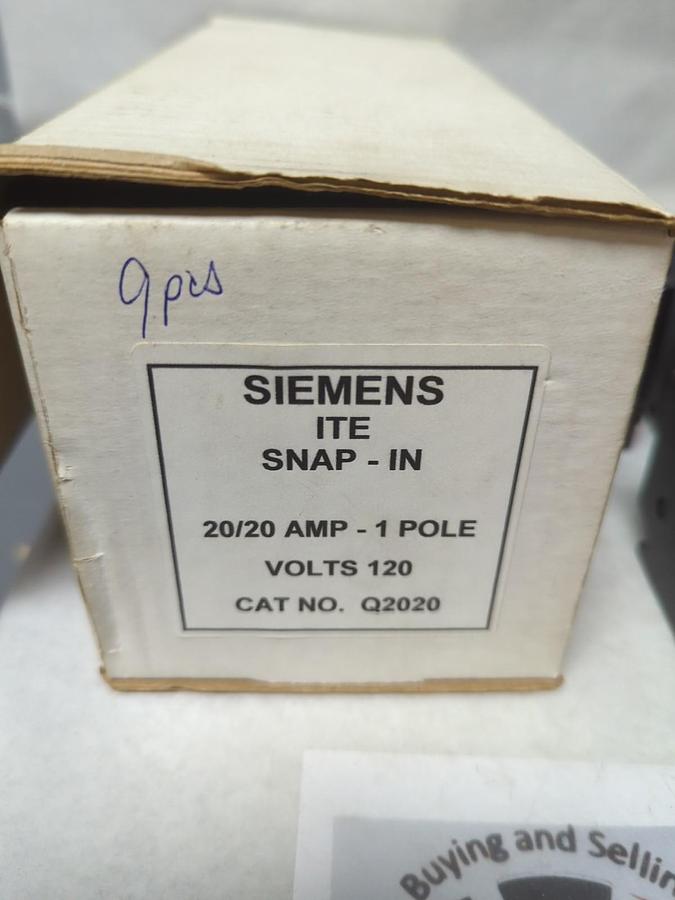 Used SIEMENS,Q2020,TWIN CIRCUIT BREAKER 20/20 AMP 1-POLE LOT OF 9 PRE-OWNED
