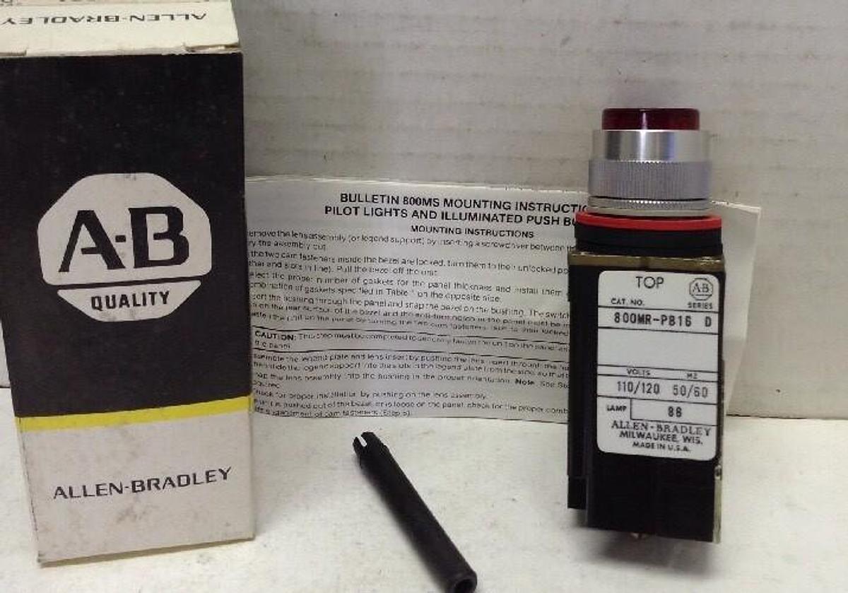 Allen-Bradley,800MR-PB16RA,Series D Small Round Red Lens Ill. Push Button