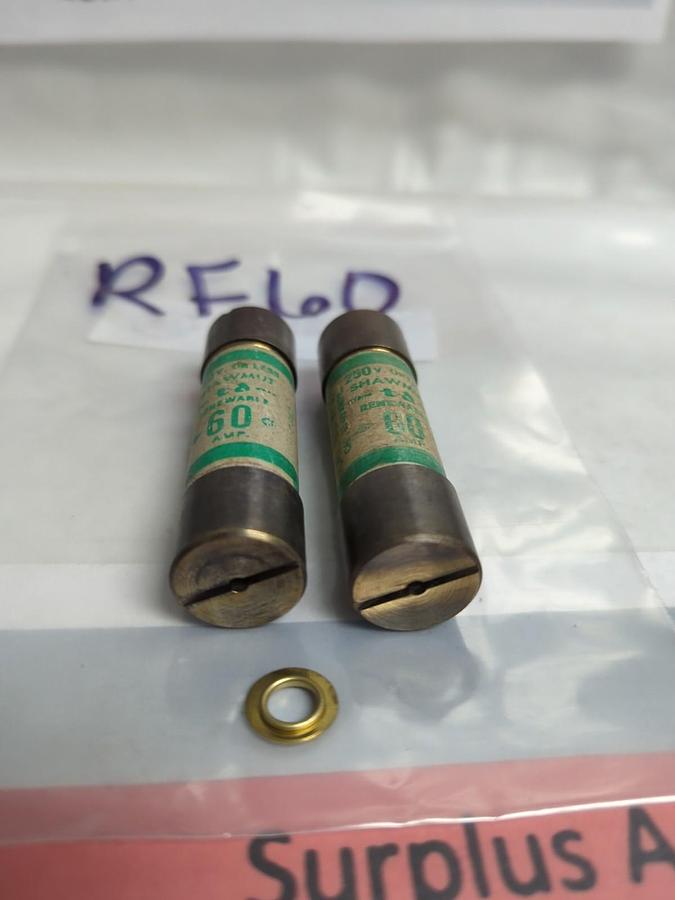 SHAWMUT,RF60,RENEWABLE 60 AMP FUSE LOT OF 2 PRE-OWNED