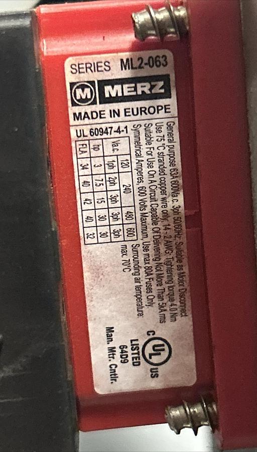 Used MERZ,ML2-063,DISCONNECT SWITCH