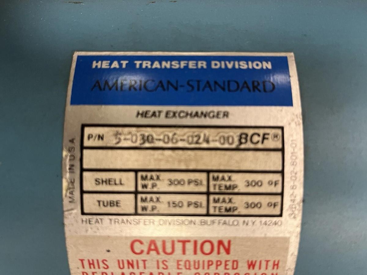 Used AMERICAN STANDARD,5-030-06-024-003,BCF 2 PASS TUBE HEAT EXCHANGER SHAFT dia 6"